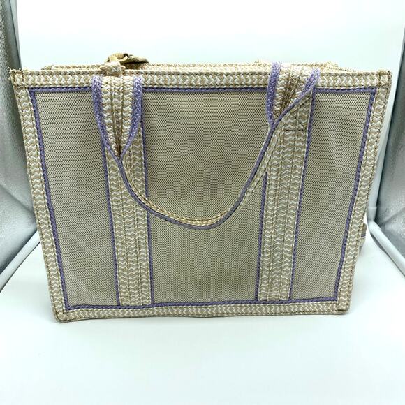 Eric Javits New York Lil Côte d’Azur Beige Purple Tote Bag Canvas Shoulder Bag - Picture 6 of 14
